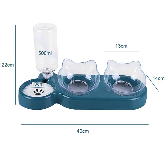 Pet food and water 2-in-1bowl with double non-slip feeding support.