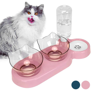 Pet food and water 2-in-1bowl with double non-slip feeding support.